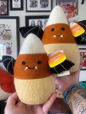 Set of two small and big Felt Candy Corn Lane Bat/Vampire w/ Wings & Fangs